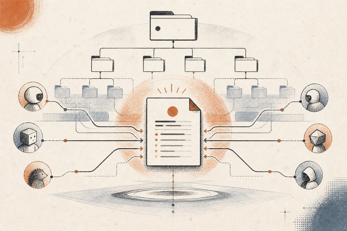 AI-generated editorial illustration for “AGENTS.md and CLAUDE.md best practices: one instruction file for every coding agent”