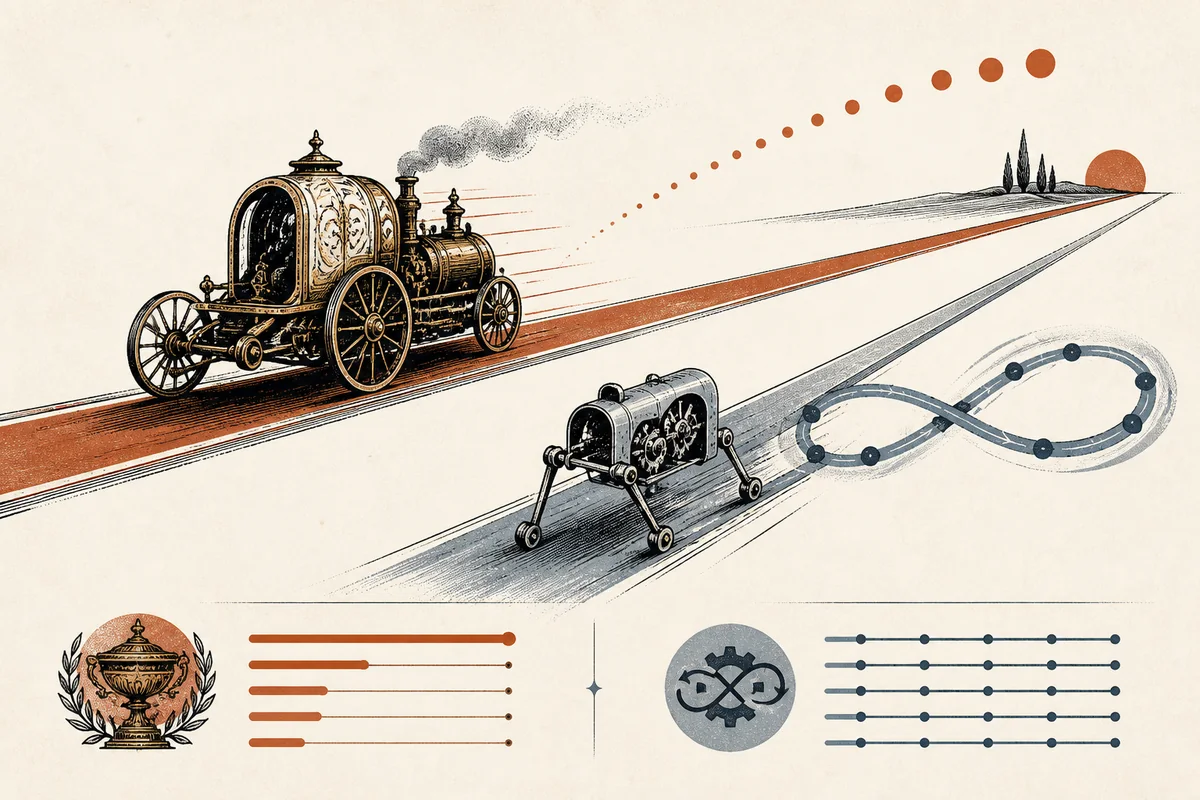 AI-generated editorial illustration for “Fable 5 versus Opus 4.8 with /goal: pricing and persistence compared”